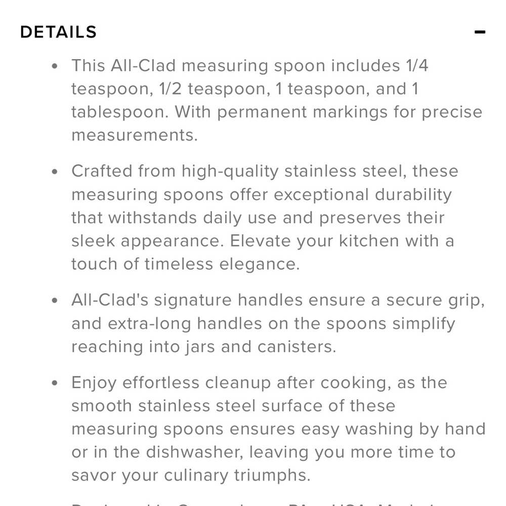 All-Clad Stainless Steel Measuring Spoon 4 Piece Set - Picture 4 of 4